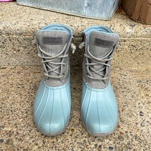 Blue, grey Sperry saltwater duck boot